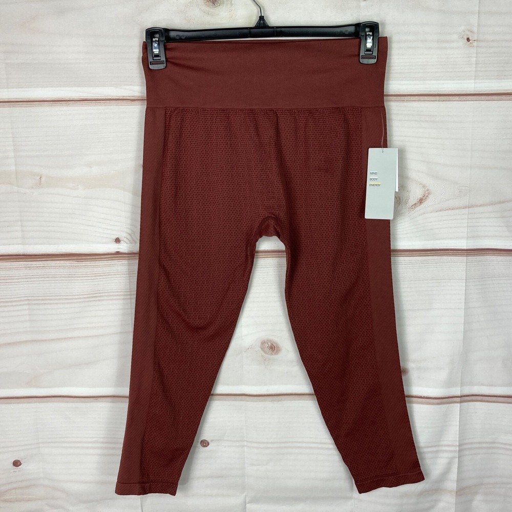 Z By Zella Leggings Womens L Brown Seamless High Waist Capri Solid Athletic